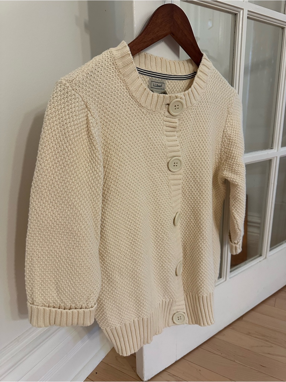 L.L. Bean 100% Cotton Chunky Knit Button Cardigan - Cream / Ivory (Size S)